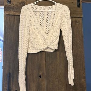 White crop twist tie sweater